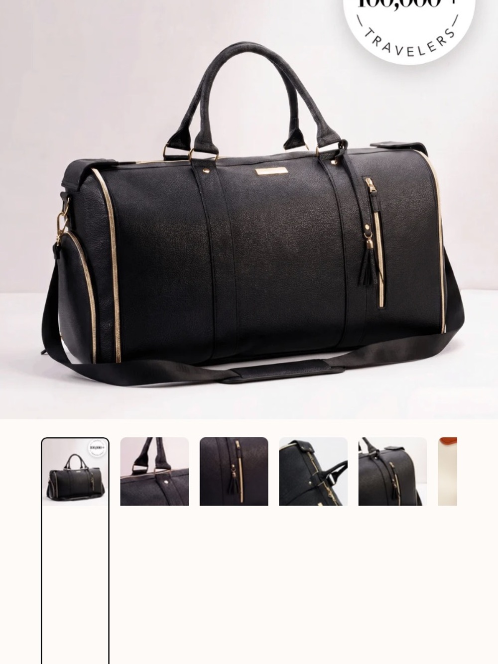 Black Travel Duffel Bag with Gold Trim